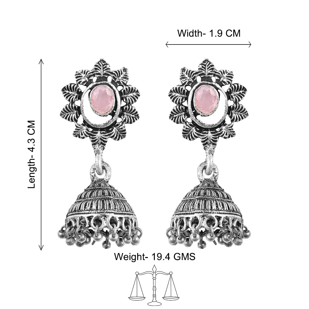 floral charm traditional jhumka earrings (Baby Pink)