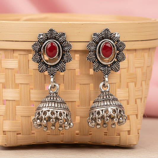 floral charm traditional jhumka earrings (Dark Maroon)