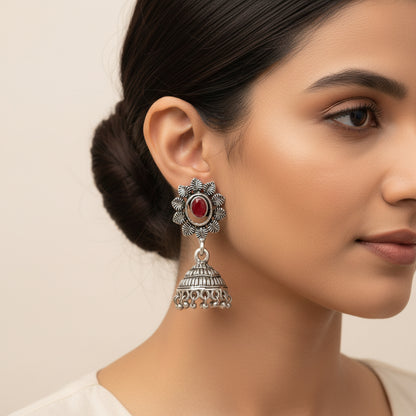 floral charm traditional jhumka earrings (Dark Maroon)