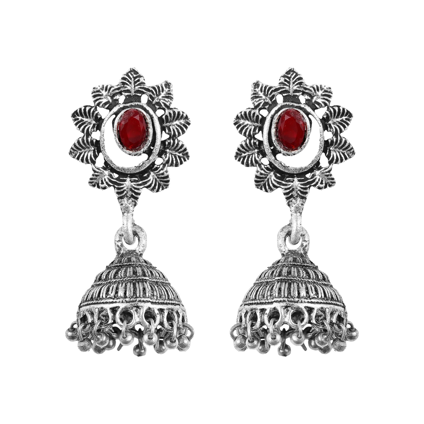 floral charm traditional jhumka earrings (Dark Maroon)