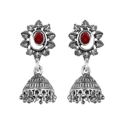 floral charm traditional jhumka earrings (Dark Maroon)