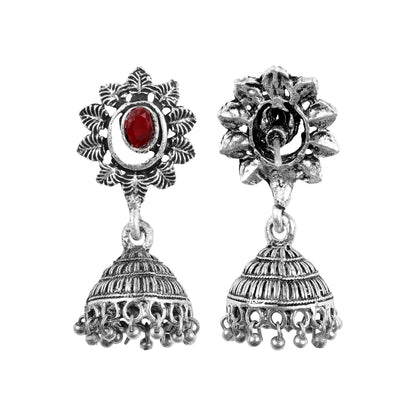 floral charm traditional jhumka earrings (Dark Maroon)