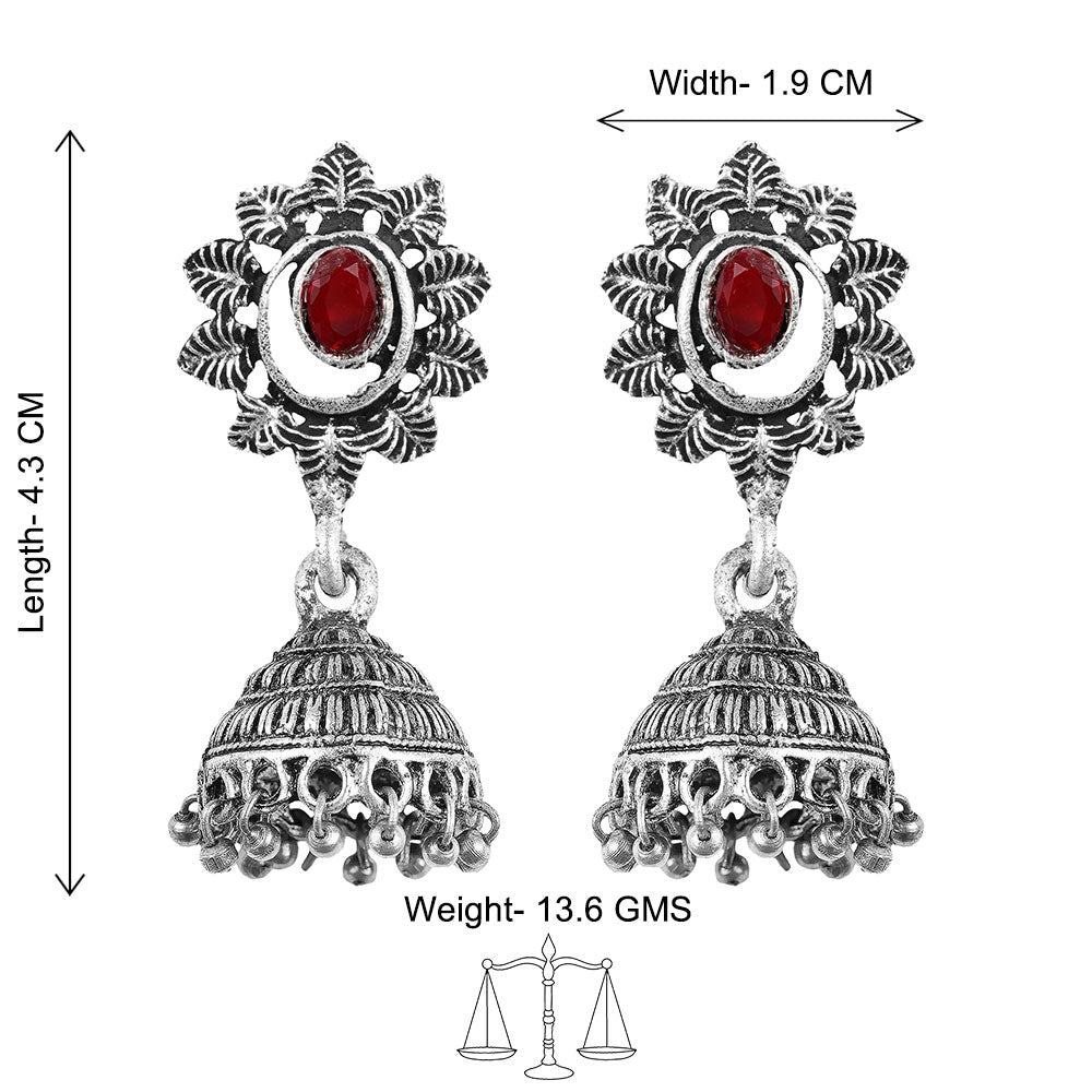 floral charm traditional jhumka earrings (Dark Maroon)