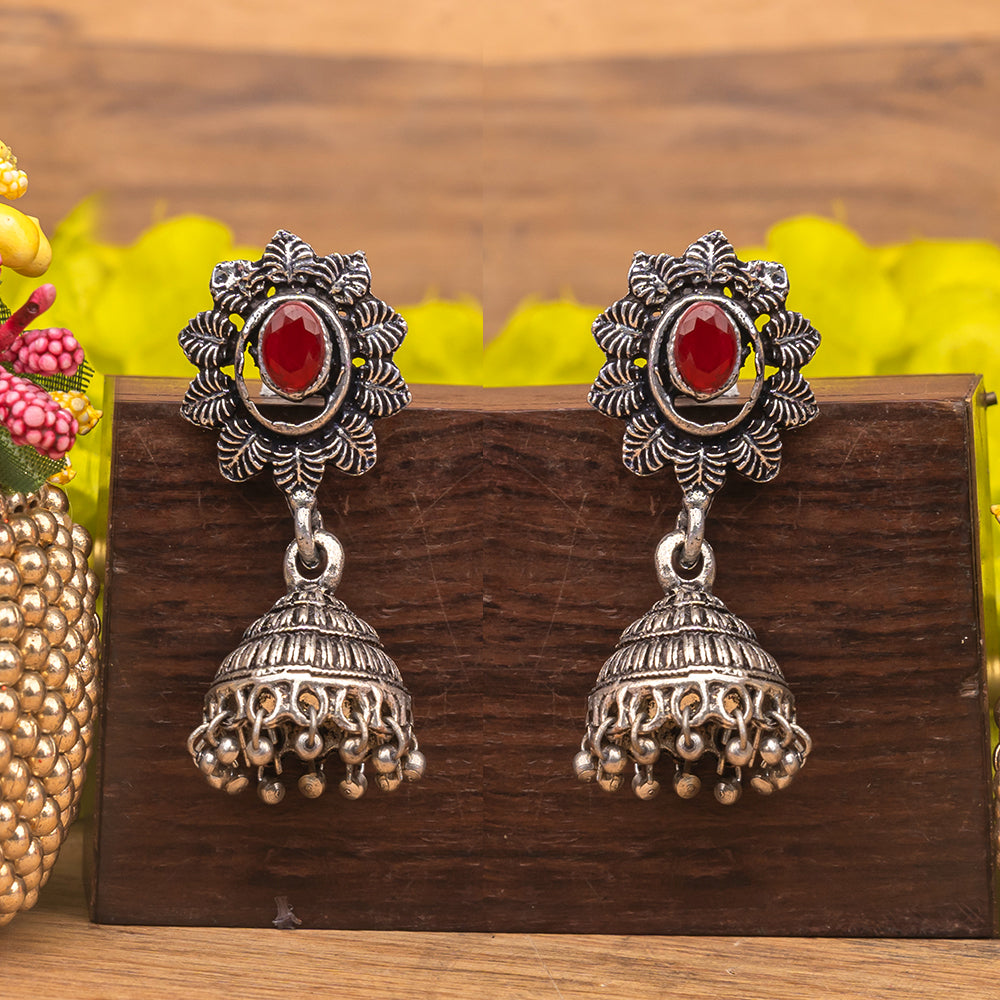 floral charm traditional jhumka earrings (Dark Maroon)