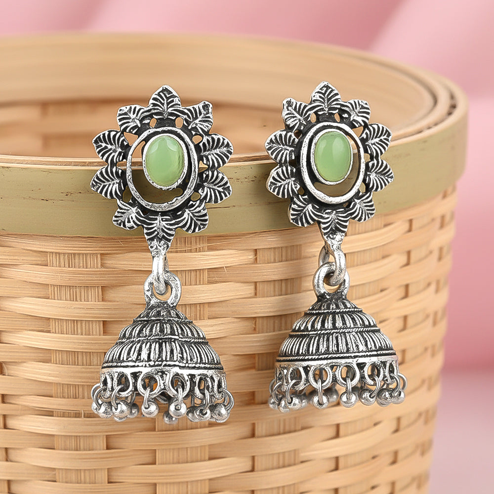 floral charm traditional jhumka earrings (Pista)