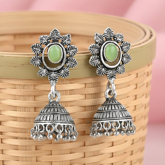 floral charm traditional jhumka earrings (Pista)