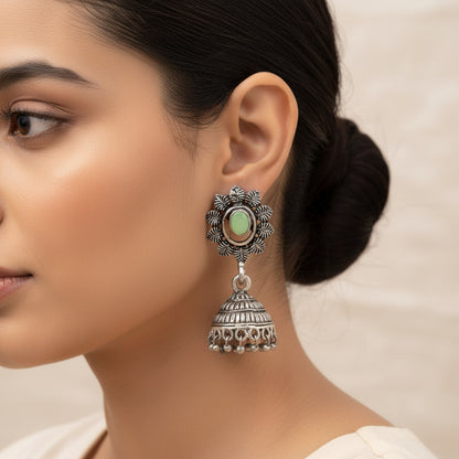 floral charm traditional jhumka earrings (Pista)