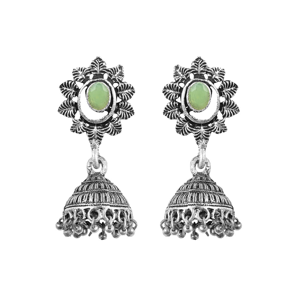 floral charm traditional jhumka earrings (Pista)