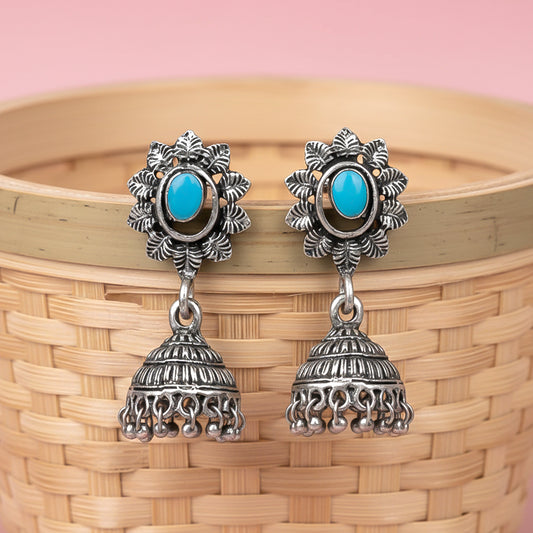 floral charm traditional jhumka earrings (Sky Blue)