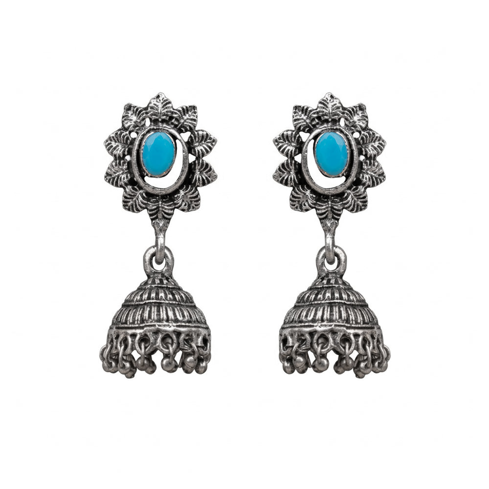 floral charm traditional jhumka earrings (Sky Blue)