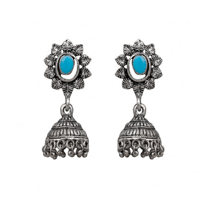 floral charm traditional jhumka earrings (Sky Blue)