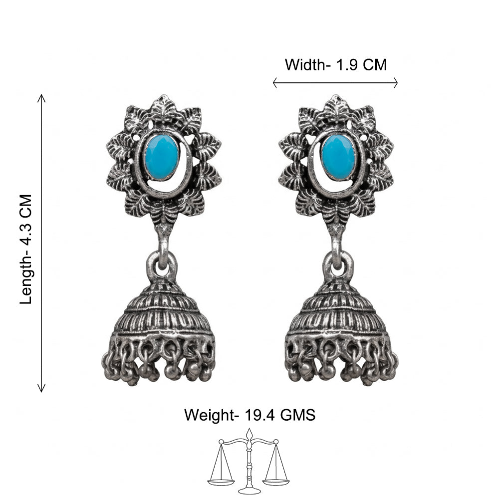 floral charm traditional jhumka earrings (Sky Blue)