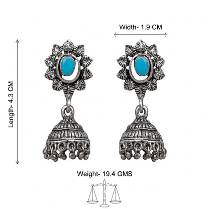 floral charm traditional jhumka earrings (Sky Blue)