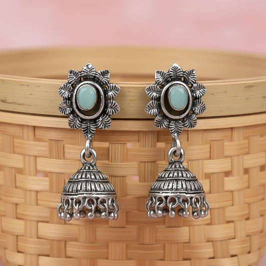 floral charm traditional jhumka earrings (Mint)