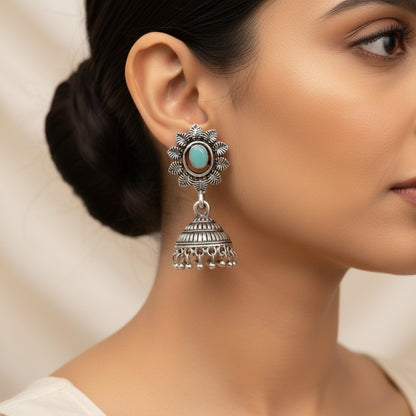 floral charm traditional jhumka earrings (Mint)