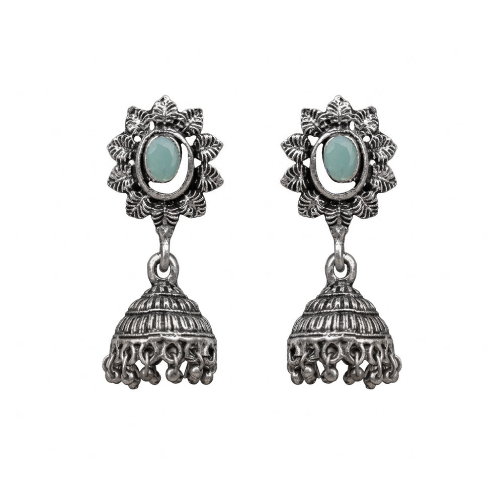 floral charm traditional jhumka earrings (Mint)