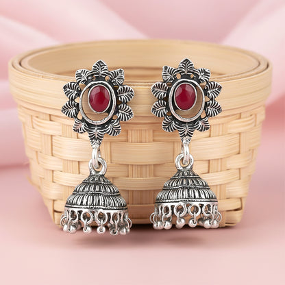 floral charm traditional jhumka earrings (Dark Red)