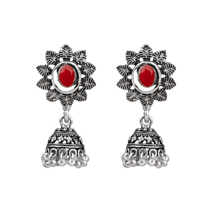 floral charm traditional jhumka earrings (Dark Red)