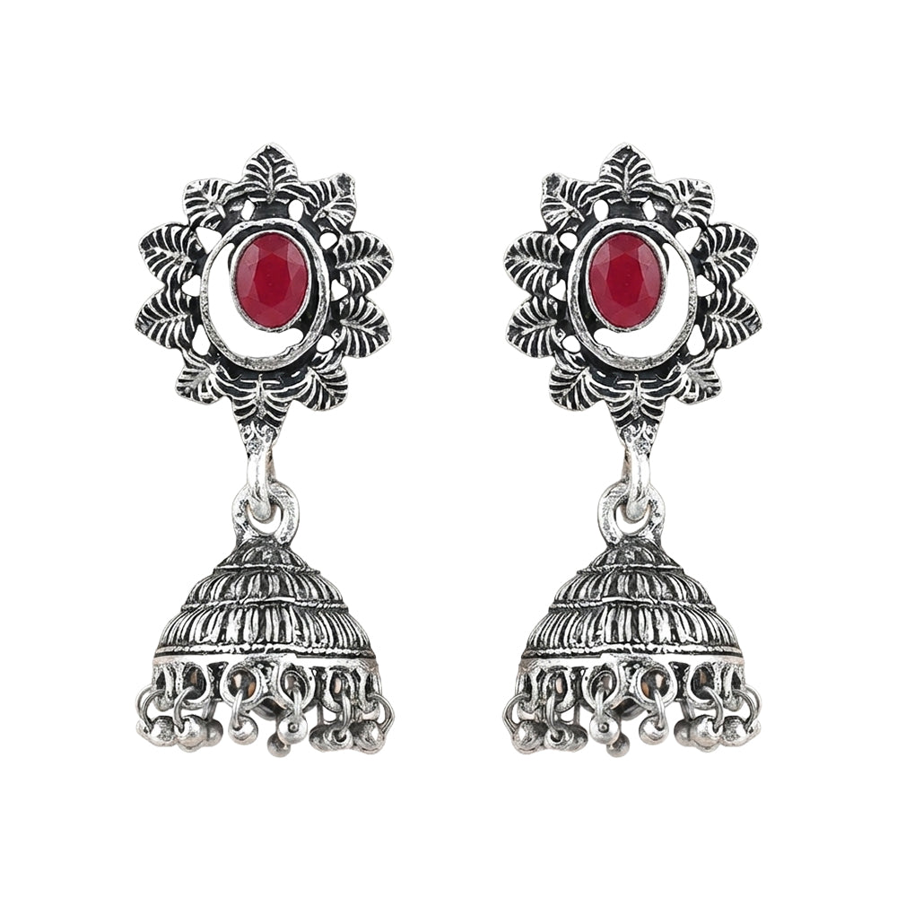 floral charm traditional jhumka earrings (Dark Red)