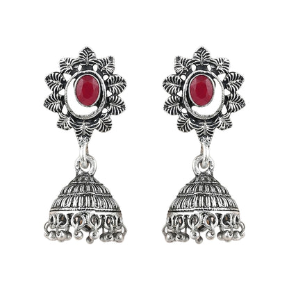 floral charm traditional jhumka earrings (Dark Red)