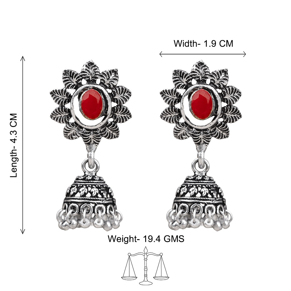 floral charm traditional jhumka earrings (Dark Red)