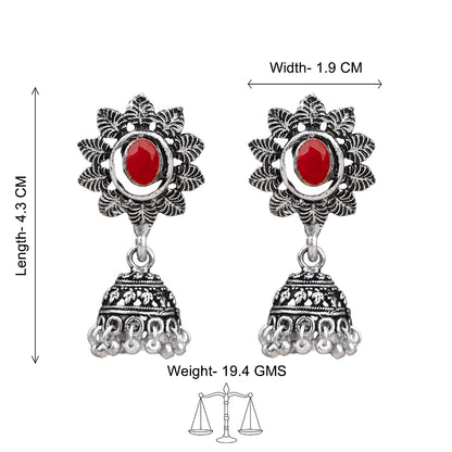 floral charm traditional jhumka earrings (Dark Red)