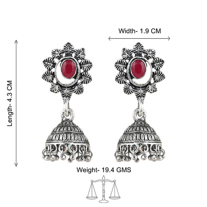 floral charm traditional jhumka earrings (Dark Red)