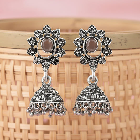 floral charm traditional jhumka earrings (Grey)
