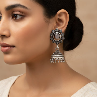 floral charm traditional jhumka earrings (Grey)