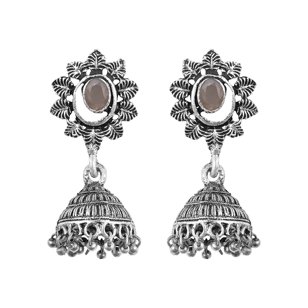 floral charm traditional jhumka earrings (Grey)