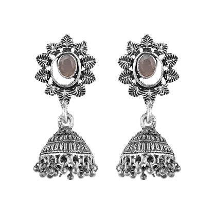 floral charm traditional jhumka earrings (Grey)