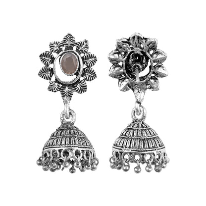 floral charm traditional jhumka earrings (Grey)