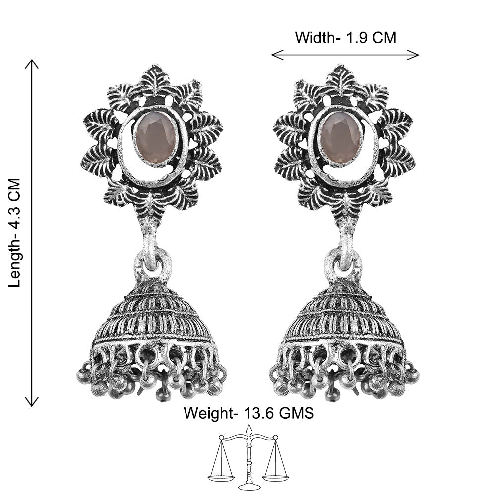 floral charm traditional jhumka earrings (Grey)