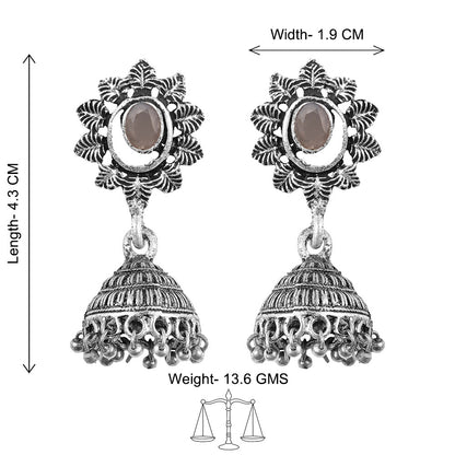 floral charm traditional jhumka earrings (Grey)