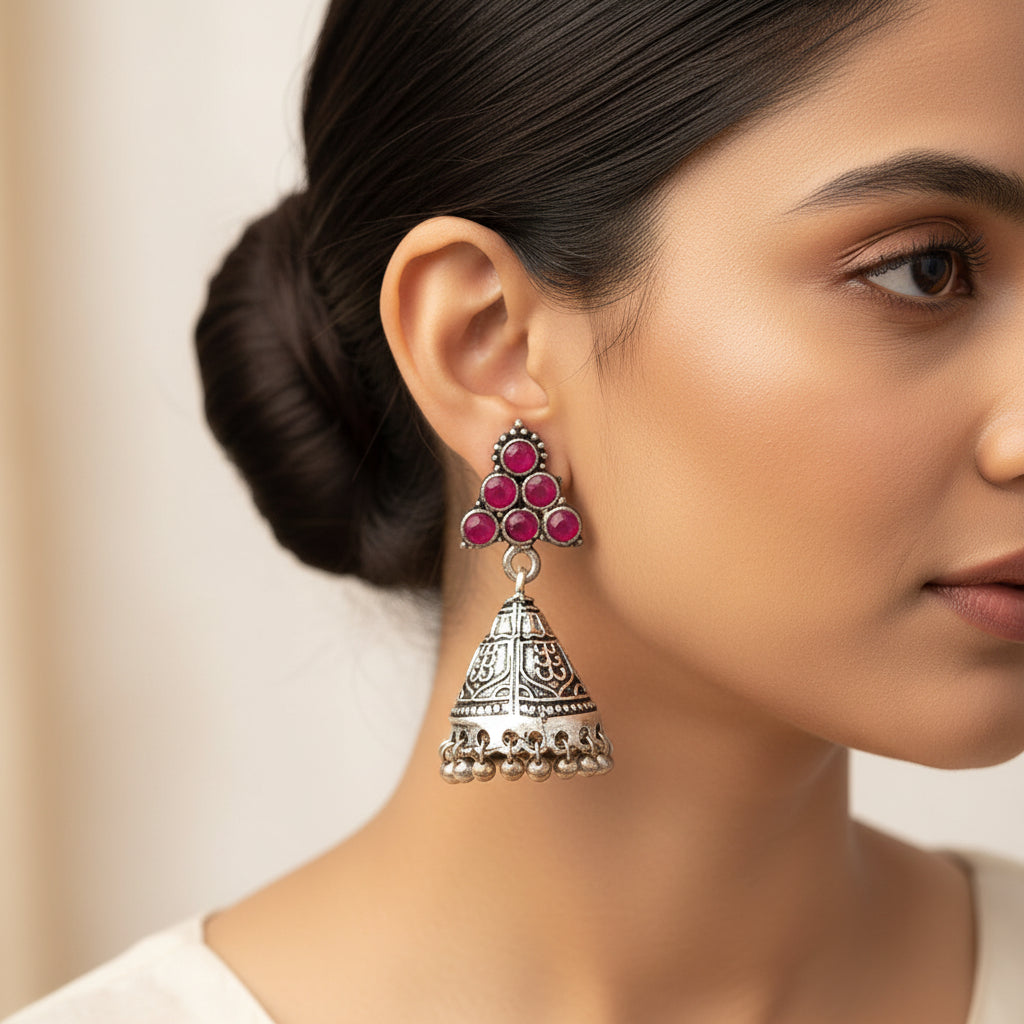 I-conical hanging Jhumki earrings (Red)