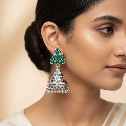 I-conical hanging Jhumki earrings (Green)