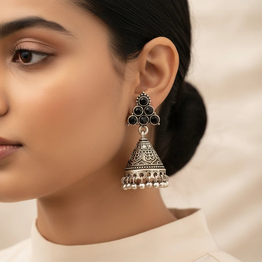 Peacock glow stone studded dangler & I-conical hanging Jhumki Combo set