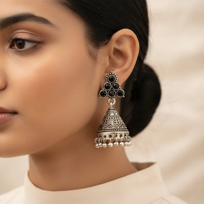 Peacock glow stone studded dangler & I-conical hanging Jhumki Combo set