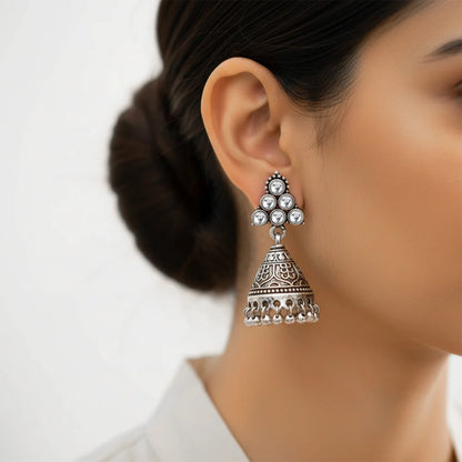 Peacock glow stone studded dangler & I-conical hanging Jhumki Combo set