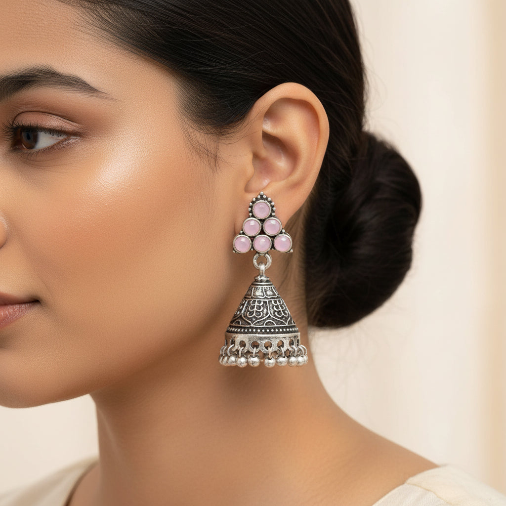 I-conical hanging Jhumki earrings (Baby Pink)