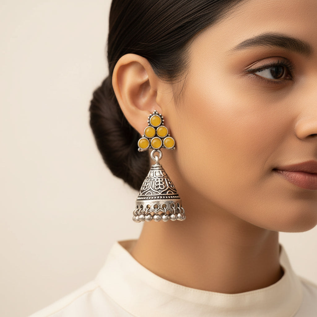 I-conical hanging Jhumki earrings (Yellow)