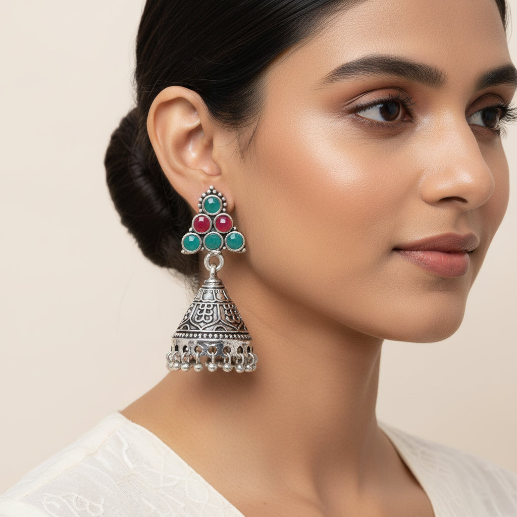 I-conical hanging Jhumki earrings (Multicolored)