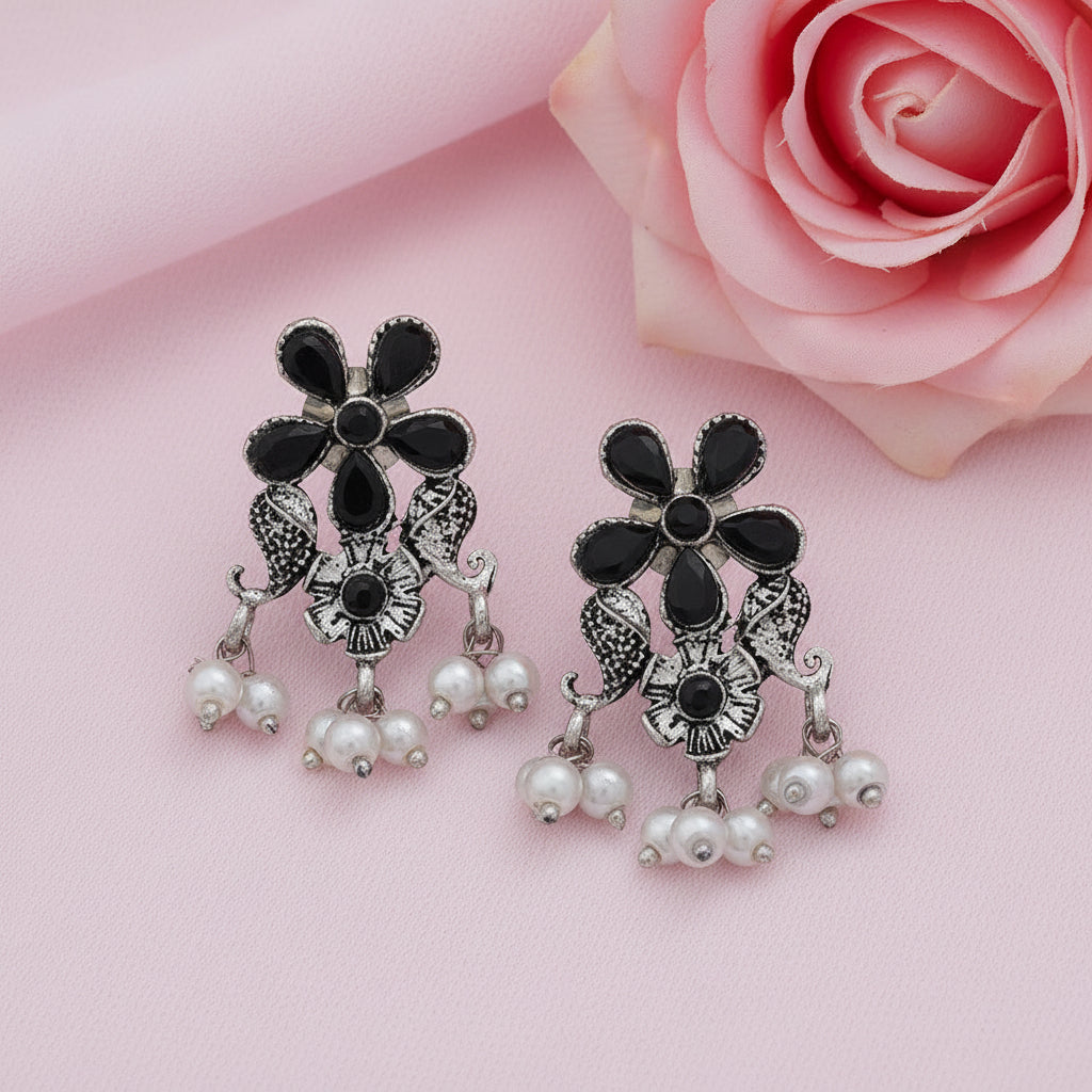 Floral Drop stud earrings (Black)