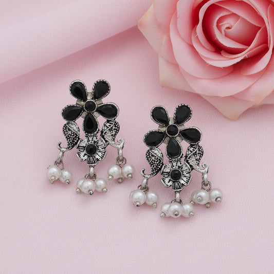 Floral Drop stud earrings (Black)