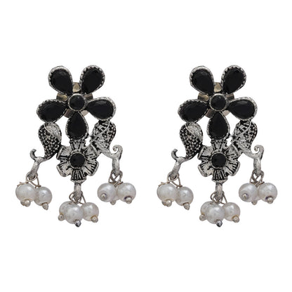 Floral Drop stud earrings (Black)