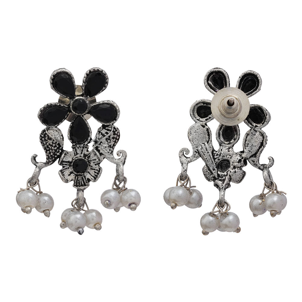 Floral Drop stud earrings (Black)