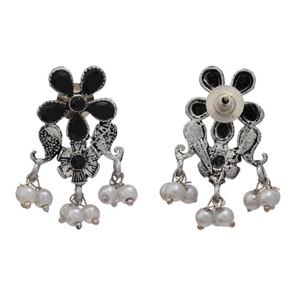 Floral Drop stud earrings (Black)