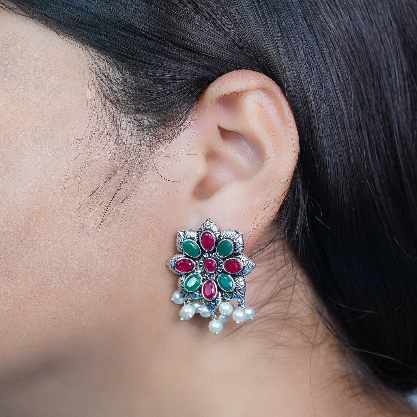 Jugni vibrant stud earrings (Multicolored)&Fine Shine stud earrings (Blue) Combo set