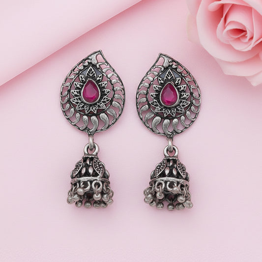 Rain Drop Rani Hanging Jhumki Earrings (Red)
