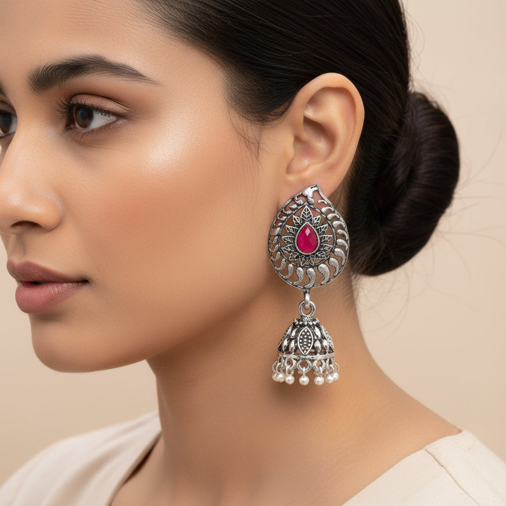 Rain Drop Rani Hanging Jhumki Earrings (Red)